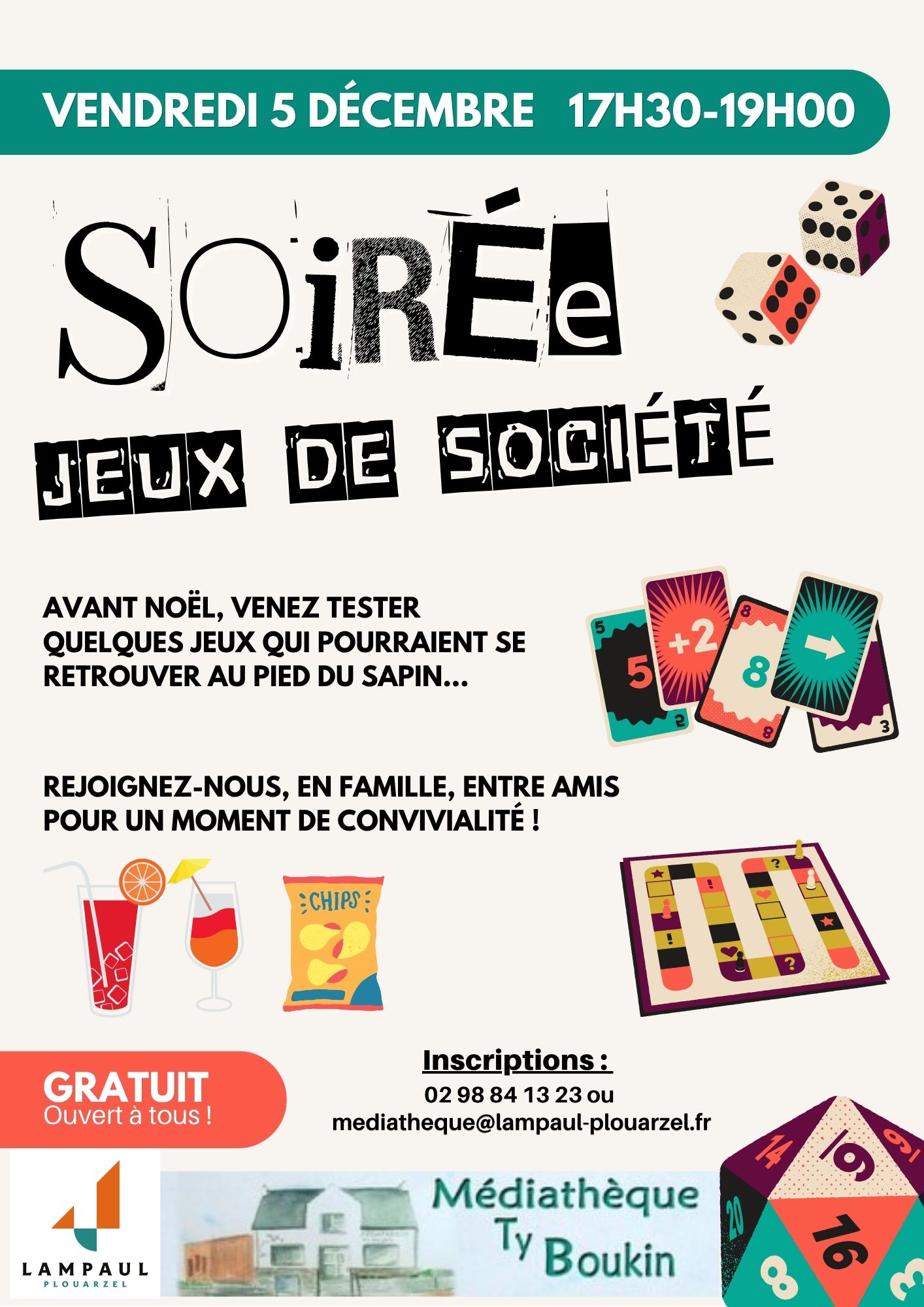 affiche soirée jeux de société médiathèque Ty Boukin